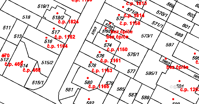 Černá Pole 1161, Brno na parcele st. 576 v KÚ Černá Pole, Katastrální mapa