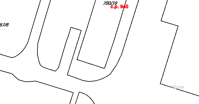 Maloměřice 940, Brno na parcele st. 700/19 v KÚ Maloměřice, Katastrální mapa