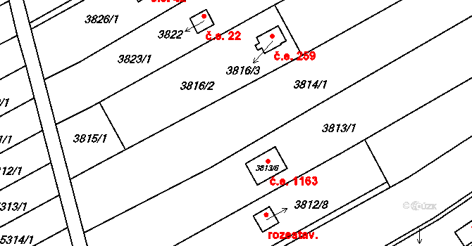 Řečkovice 23, Brno na parcele st. 3814/1 v KÚ Řečkovice, Katastrální mapa