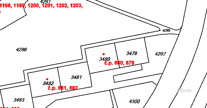 Komín 679,680, Brno na parcele st. 3480 v KÚ Komín, Katastrální mapa