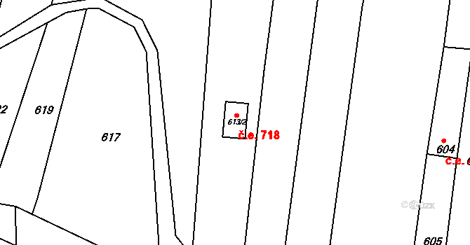 Sadová 718, Brno na parcele st. 613/2 v KÚ Sadová, Katastrální mapa