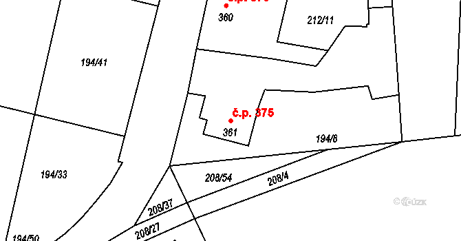 Černčice 375 na parcele st. 361 v KÚ Černčice u Loun, Katastrální mapa