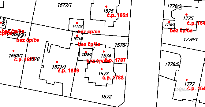 Teplice 1787 na parcele st. 1574 v KÚ Teplice, Katastrální mapa