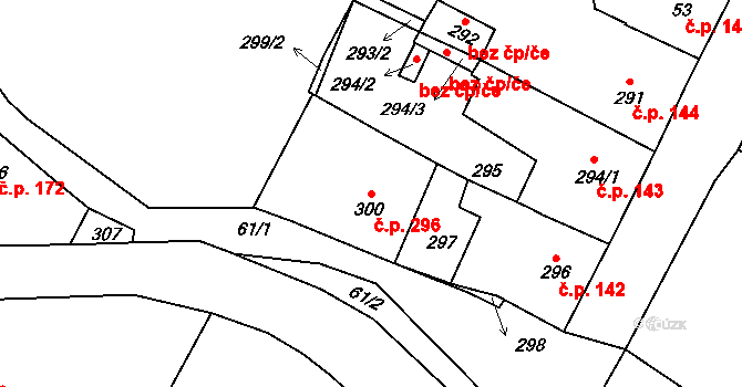 Hostomice 296 na parcele st. 300 v KÚ Hostomice pod Brdy, Katastrální mapa
