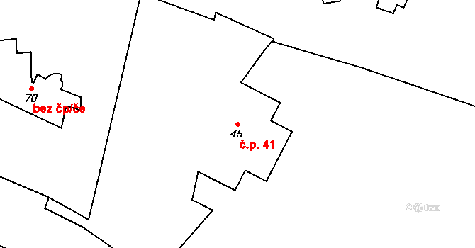 Karlova Ves 41 na parcele st. 45 v KÚ Karlova Ves, Katastrální mapa