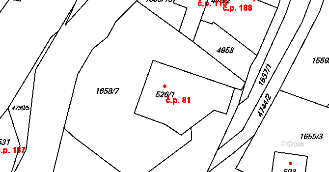 Zděchov 81 na parcele st. 526/1 v KÚ Zděchov, Katastrální mapa