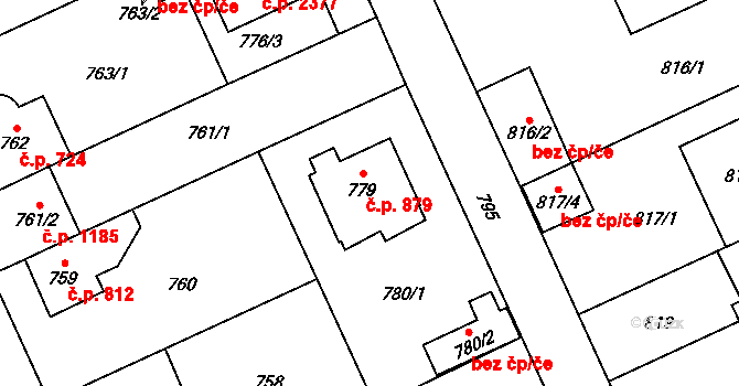 Chodov 879, Praha na parcele st. 779 v KÚ Chodov, Katastrální mapa