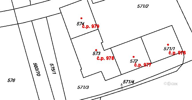 Střešovice 978, Praha na parcele st. 573 v KÚ Střešovice, Katastrální mapa