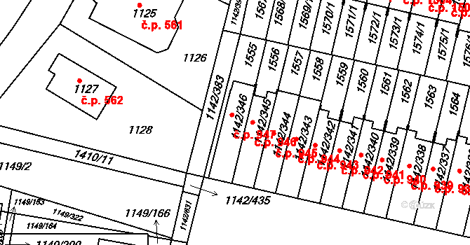 Řepy 947, Praha na parcele st. 1142/346 v KÚ Řepy, Katastrální mapa