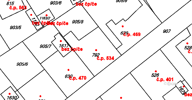 Rožmitál pod Třemšínem 534 na parcele st. 792 v KÚ Rožmitál pod Třemšínem, Katastrální mapa