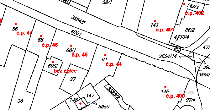 Dvůr Králové nad Labem 44 na parcele st. 61 v KÚ Dvůr Králové nad Labem, Katastrální mapa