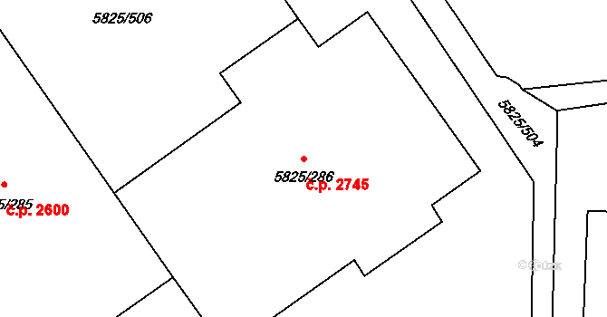 Česká Lípa 2745 na parcele st. 5825/286 v KÚ Česká Lípa, Katastrální mapa