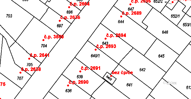 Chomutov 2693 na parcele st. 640/1 v KÚ Chomutov II, Katastrální mapa