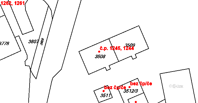 Jirkov 1244,1245 na parcele st. 3508 v KÚ Jirkov, Katastrální mapa