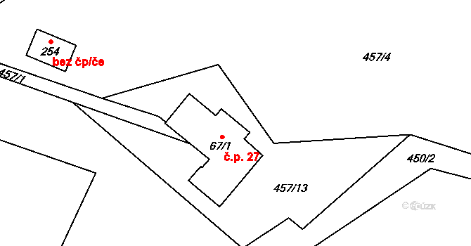 Labská 27, Špindlerův Mlýn na parcele st. 67/1 v KÚ Labská, Katastrální mapa