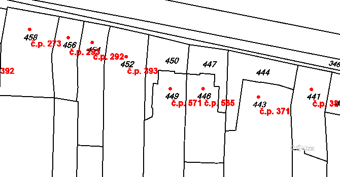 Střelice 571 na parcele st. 449 v KÚ Střelice u Brna, Katastrální mapa