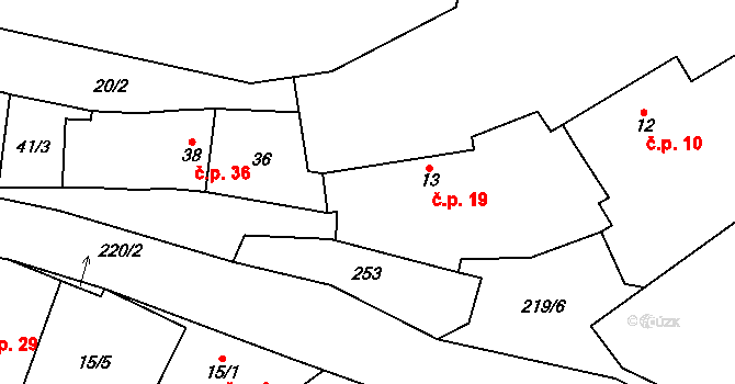 Miškovice 19, Třebovle na parcele st. 13 v KÚ Miškovice u Kouřimi, Katastrální mapa