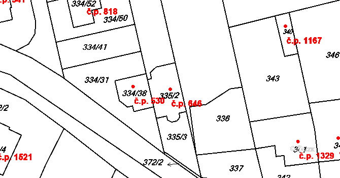 Kunovice 646 na parcele st. 335/2 v KÚ Kunovice u Uherského Hradiště, Katastrální mapa