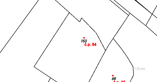 Hluboké 84 na parcele st. 153 v KÚ Hluboké, Katastrální mapa