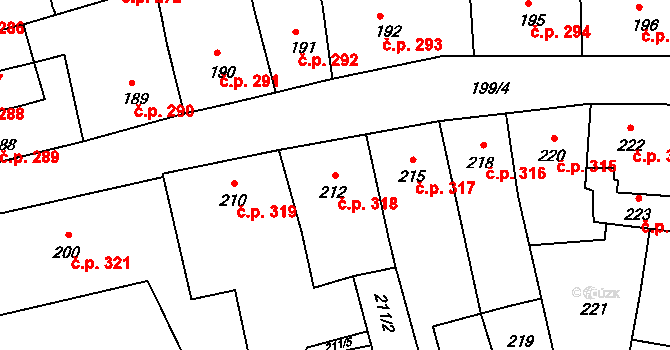 Šluknov 318 na parcele st. 212 v KÚ Šluknov, Katastrální mapa