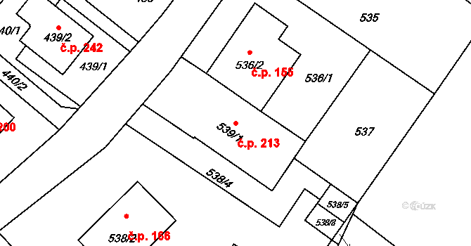 Děhylov 213 na parcele st. 539/1 v KÚ Děhylov, Katastrální mapa