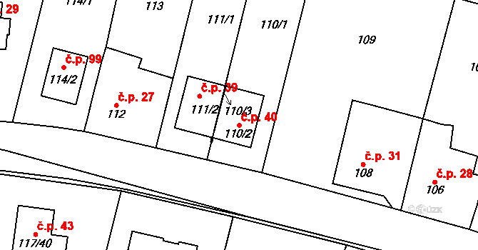 Lipany 40, Praha na parcele st. 110/2 v KÚ Lipany, Katastrální mapa