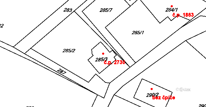 Rožnov pod Radhoštěm 2730 na parcele st. 285/3 v KÚ Tylovice, Katastrální mapa