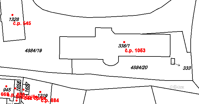 Jáchymov 1053 na parcele st. 338/1 v KÚ Jáchymov, Katastrální mapa