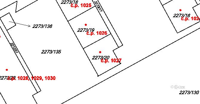 Šluknov 1027 na parcele st. 2273/20 v KÚ Šluknov, Katastrální mapa