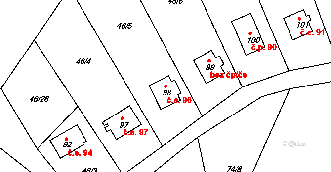 Nivy 96, Děpoltovice na parcele st. 98 v KÚ Nivy, Katastrální mapa