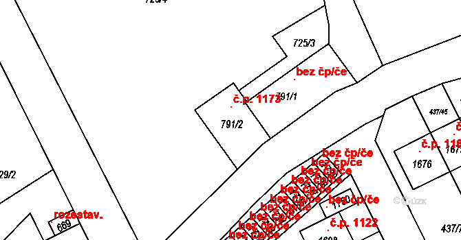 Hluboká nad Vltavou 1173 na parcele st. 791/2 v KÚ Hluboká nad Vltavou, Katastrální mapa