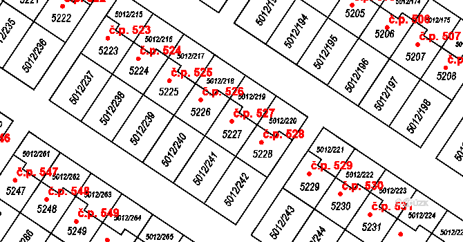 Zelená 527, Luštěnice na parcele st. 5227 v KÚ Luštěnice, Katastrální mapa