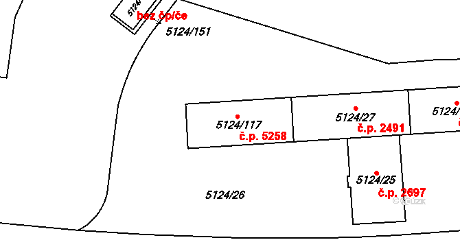 Jihlava 5258 na parcele st. 5124/117 v KÚ Jihlava, Katastrální mapa