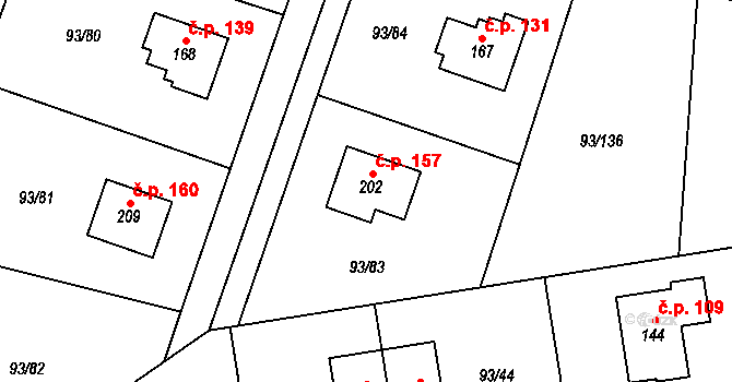 Hoděšovice 157, Býšť na parcele st. 202 v KÚ Hoděšovice, Katastrální mapa