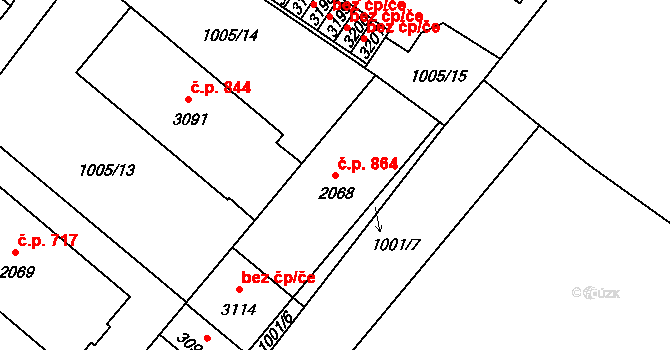 Úšovice 864, Mariánské Lázně na parcele st. 2068 v KÚ Úšovice, Katastrální mapa