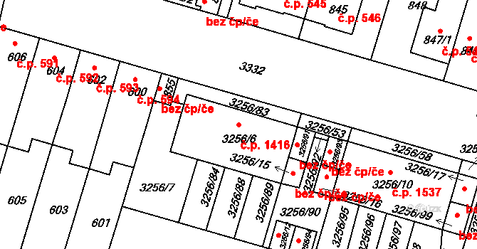 Benešov 1416 na parcele st. 3256/6 v KÚ Benešov u Prahy, Katastrální mapa