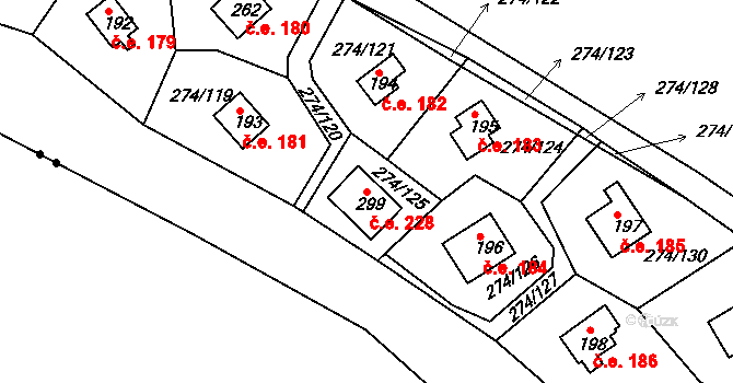 Skalka 228, Cheb na parcele st. 299 v KÚ Skalka u Chebu, Katastrální mapa