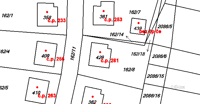 Čechtice 281 na parcele st. 429 v KÚ Čechtice, Katastrální mapa