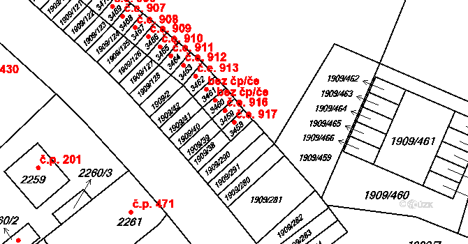Kopřivnice 917 na parcele st. 3458 v KÚ Kopřivnice, Katastrální mapa