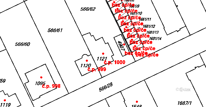 Zábřeh 1000, Ostrava na parcele st. 1121 v KÚ Zábřeh nad Odrou, Katastrální mapa