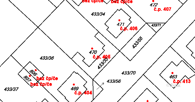 Křižanov 405 na parcele st. 470 v KÚ Křižanov, Katastrální mapa