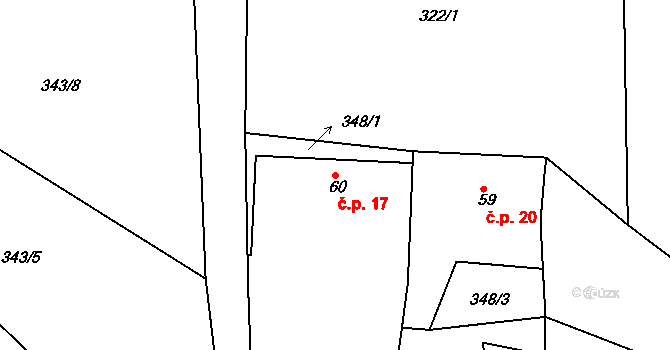 Růžená 17, Chyšky na parcele st. 60 v KÚ Nosetín, Katastrální mapa