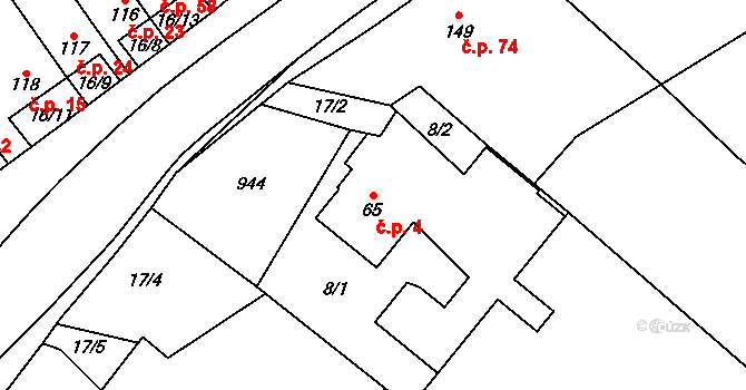 Polichno 4, Luhačovice na parcele st. 65 v KÚ Polichno, Katastrální mapa
