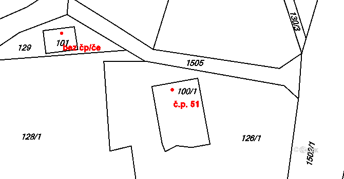 Kudlov 51, Zlín na parcele st. 100/1 v KÚ Kudlov, Katastrální mapa