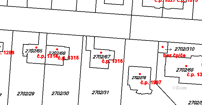 Předměstí 1316, Opava na parcele st. 2702/67 v KÚ Opava-Předměstí, Katastrální mapa