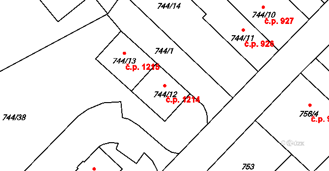 Hlučín 1214 na parcele st. 744/12 v KÚ Hlučín, Katastrální mapa