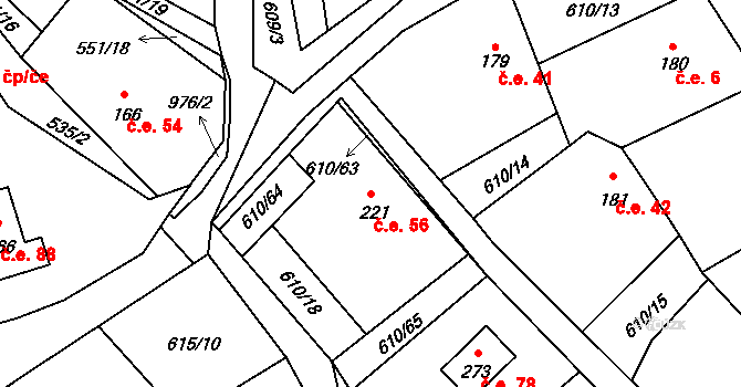 Nečemice 56, Tuchořice na parcele st. 221 v KÚ Nečemice, Katastrální mapa