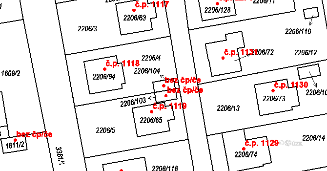 Pelhřimov 48607819 na parcele st. 2206/104 v KÚ Pelhřimov, Katastrální mapa