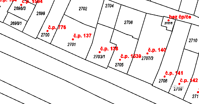 Kunovice 138 na parcele st. 2703/1 v KÚ Kunovice u Uherského Hradiště, Katastrální mapa