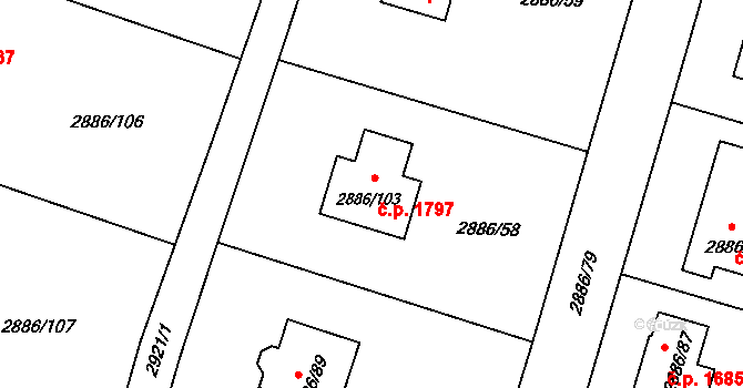 Šenov 1797 na parcele st. 2886/103 v KÚ Šenov u Ostravy, Katastrální mapa